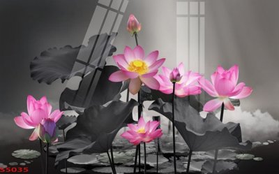 Tải file Tranh hoa sen cá cửu ngư quần hội S5035 (gốc) chủ đề tâm linh