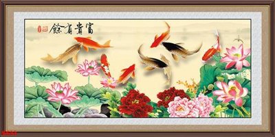 File ảnh Tranh cửu ngư quần hội sen cá S523 (gốc) cho trang trí nhà hàng