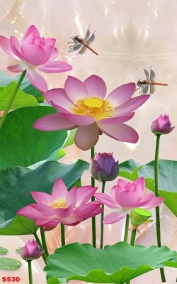 File gốc Tranh cửu ngư quần hội sen cá S530 (in 3D) nghệ thuật