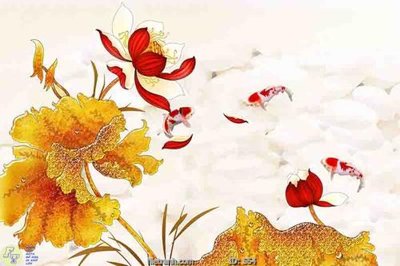 File tranh PSD Tranh cửu ngư quần hội sen cá S54 chất lượng cao