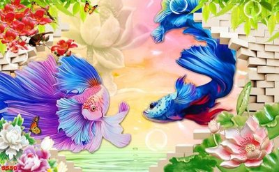 Tải file Tranh cửu ngư quần hội sen cá S550 (PSD) cho in tranh 3D