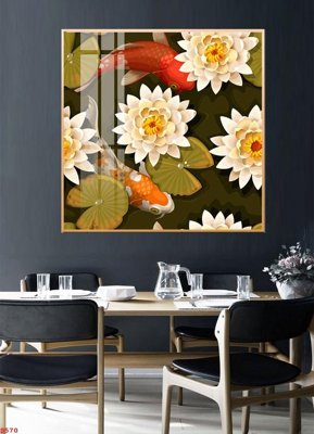 Ảnh gốc Tranh cửu ngư quần hội sen cá S570 (nét căng) in mica