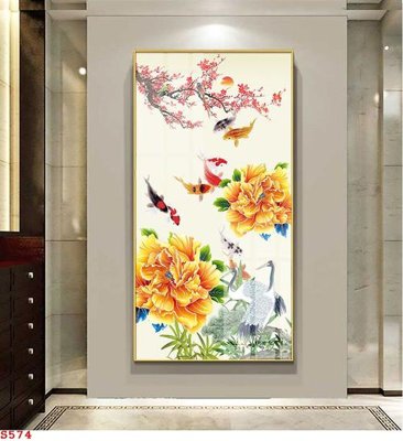 File gốc Tranh cửu ngư quần hội sen cá S574 (trang trí) phòng trẻ em