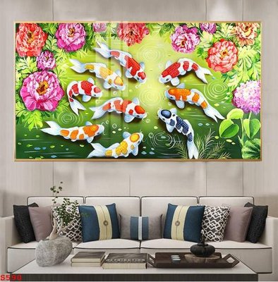 File tranh Tranh cửu ngư quần hội sen cá S590 (gốc) chủ đề trẻ em