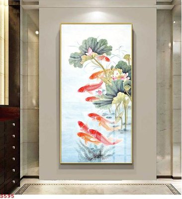 Tải file Tranh cửu ngư quần hội sen cá S595 (PSD) cho in tranh kính