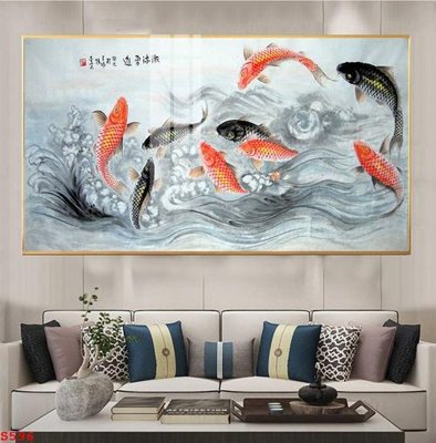 Download file Tranh cửu ngư quần hội sen cá S596 (chuẩn in) Tranh cửu ngư quần hội sen cá S596