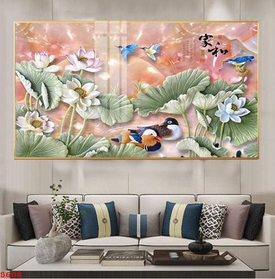 File in lụa Tranh cửu ngư quần hội sen cá S608 (tân cổ điển) Tranh cửu ngư quần hội sen cá S608