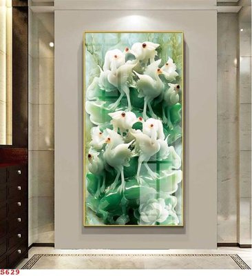 File tranh in mica Tranh cửu ngư quần hội sen cá S629 (độ phân giải cao)