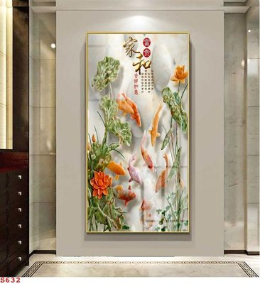 Tải file Tranh cửu ngư quần hội sen cá S632 (ảnh gốc) in tranh kính