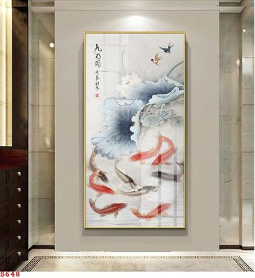 Ảnh gốc Tranh cửu ngư quần hội sen cá S648 (nét căng) in mica