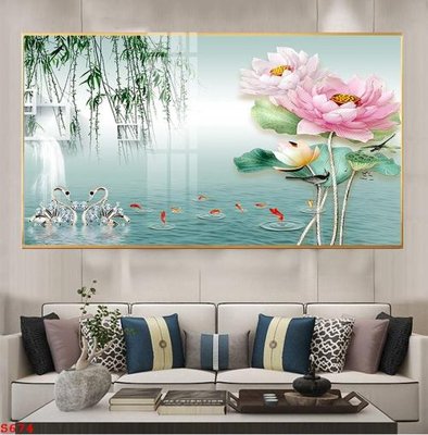 File gốc Tranh cửu ngư quần hội sen cá S674 (in lụa) tranh mã đáo