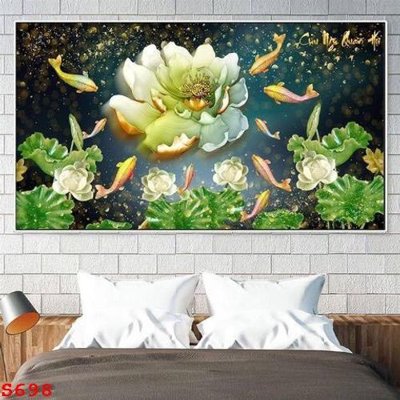 File tranh gốc Tranh cửu ngư quần hội sen cá S698 chủ đề hiện đại