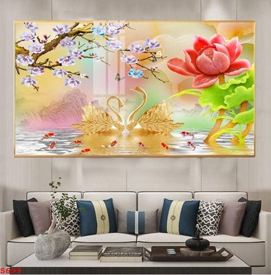 File ảnh Tranh cửu ngư quần hội sen cá S699 (gốc) in poster