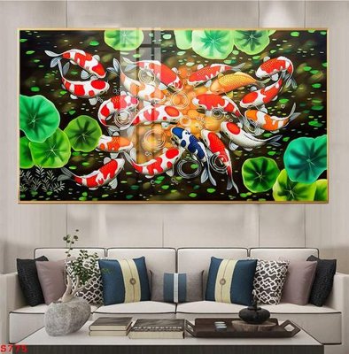 File in trần Tranh cửu ngư quần hội sen cá S775 (bản gốc) đại dương