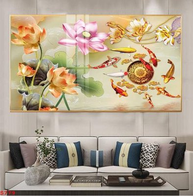 File in trần Tranh cửu ngư quần hội sen cá S779 (bản gốc) bầu trời