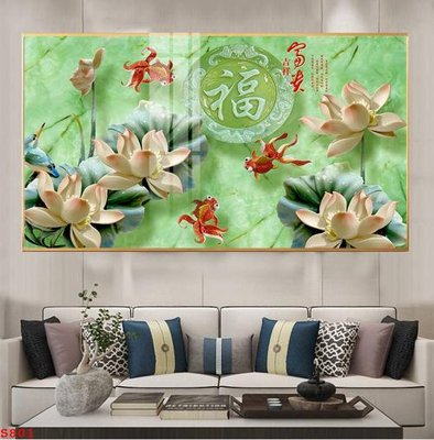 File gốc Tranh cửu ngư quần hội sen cá S801 (in ấn) màu sắc trung thực