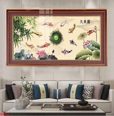 File gốc Tranh cửu ngư quần hội sen cá S813 (thiết kế) độc quyền