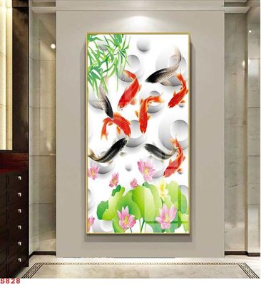 File in ấn Tranh cửu ngư quần hội sen cá S828 chuyên nghiệp