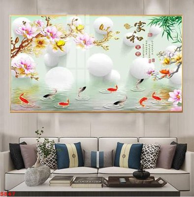 File tranh gốc Tranh cửu ngư quần hội sen cá S847 (bản quyền) độc đáo