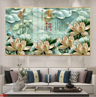 File in ấn Tranh cửu ngư quần hội sen cá S850 (bản gốc) cao cấp