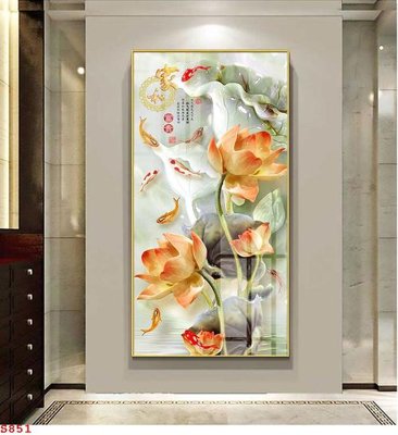 Ảnh gốc file in lụa Tranh cửu ngư quần hội sen cá S851 chi tiết