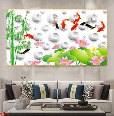 Download file gốc Tranh cửu ngư quần hội sen cá S855 (in lụa) cao cấp