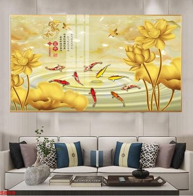 File gốc Tranh cửu ngư quần hội sen cá S859 (in ấn) không giới hạn