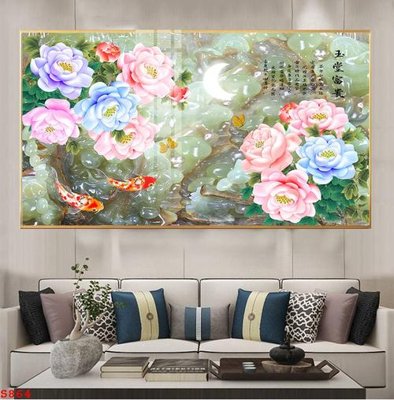 Hình ảnh file gốc in lụa Tranh cửu ngư quần hội sen cá S864