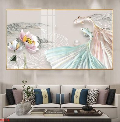 Tải file Tranh cửu ngư quần hội sen cá S874 (gốc) in trên mọi chất liệu