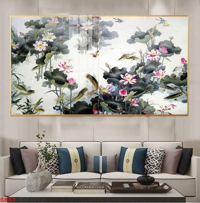 Tải file gốc Tranh cửu ngư quần hội sen cá S887 (để in lụa)