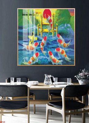 Download file gốc Tranh cửu ngư quần hội sen cá S910 (in lụa) nghệ thuật