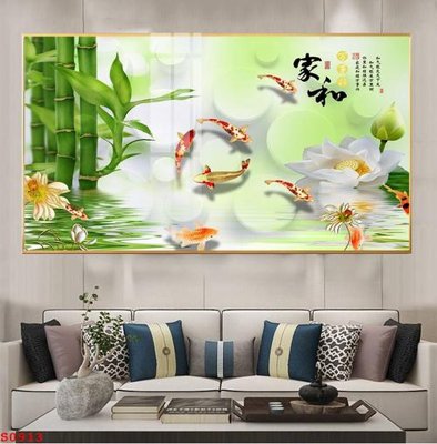File tranh ảnh gốc Tranh cửu ngư quần hội sen cá S913 dùng cho in khổ lớn