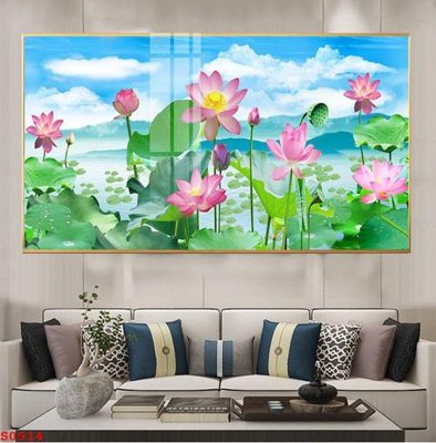 File gốc Tranh cửu ngư quần hội sen cá S914 (in tráng gương) nghệ thuật