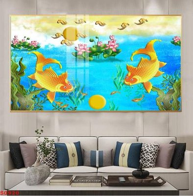 File gốc Tranh cửu ngư quần hội sen cá S920 (trang trí) cho phòng khách