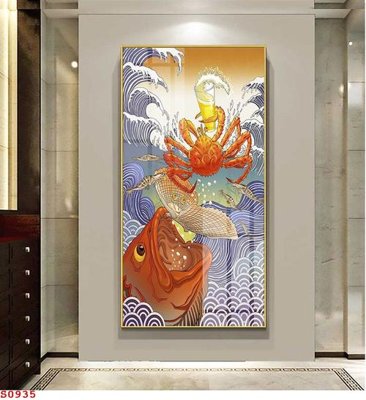 File gốc Tranh cửu ngư quần hội sen cá S935 (in ấn) màu sắc trung thực