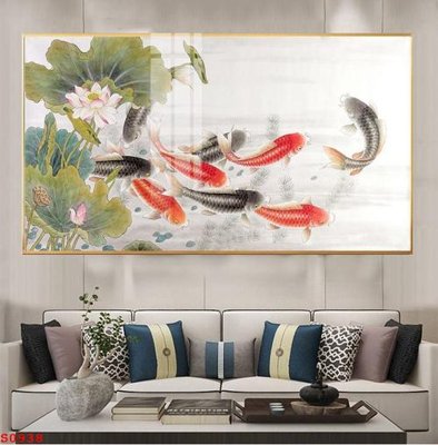 File ảnh Tranh cửu ngư quần hội sen cá S938 (gốc) in PP, decal