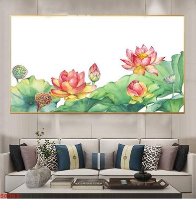 File gốc in tráng gương Tranh cửu ngư quần hội sen cá S963 chi tiết