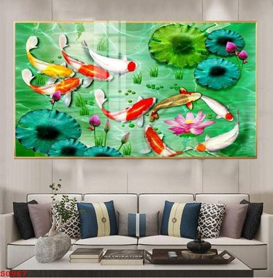 Tải file Tranh cửu ngư quần hội sen cá S967 (ảnh gốc) in gạch 3D
