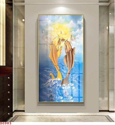 File ảnh Tranh cửu ngư quần hội sen cá S983 (gốc) trang trí khách sạn