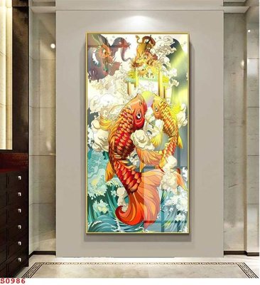 File tranh Tranh cửu ngư quần hội sen cá S986 (ảnh gốc) in trần nhà