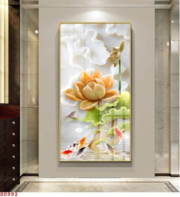 File gốc Tranh cửu ngư quần hội sen cá S992 (in tráng gương) sang trọng