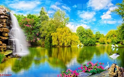 File gốc Tranh sơn thủy thác nước phong thủy ST1007 (phong cách) cổ điển