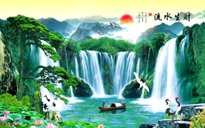 Tải file Tranh sơn thủy thác nước phong thủy ST1016 (gốc) để in ấn ngay