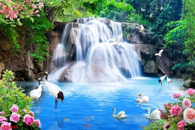 File tranh Tranh sơn thủy thác nước phong thủy ST1021 (gốc) phong cách tối giản