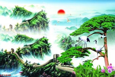 Mua file tranh gốc Tranh sơn thủy thác nước phong thủy ST1038 tại Filetranh.com