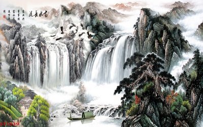 File in trần Tranh sơn thủy thác nước phong thủy ST1039 (file gốc) hoa văn 3D