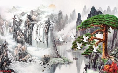 File gốc Tranh sơn thủy thác nước phong thủy ST1052 (phiên bản chuẩn) để in ấn