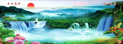 File in trần Tranh sơn thủy thác nước phong thủy ST1053 (bản gốc) đại dương