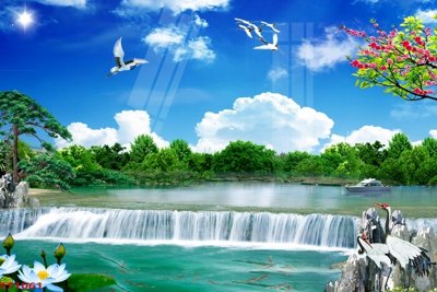 Tải file PSD Tranh sơn thủy thác nước phong thủy ST1061 (nguyên layer) để in