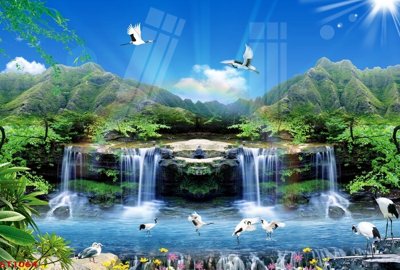 Tải file Tranh sơn thủy thác nước phong thủy ST1064 (gốc) làm file quảng cáo